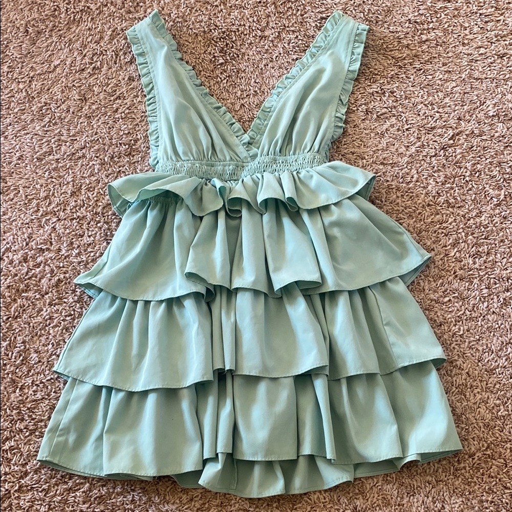 😎Mint Green Ruffled Dress